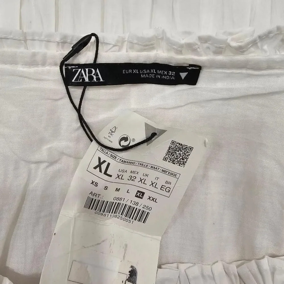 Zara White Off Shoulder Ruffle Pleated Dress Size XL - Picture 2 of 9